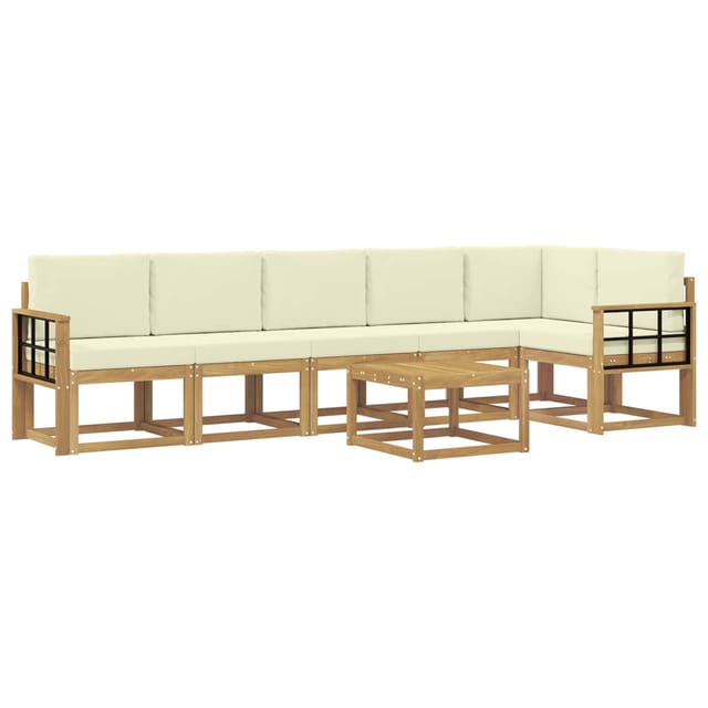 vidaXL Outdoor-Sofagarnitur mit Kissen 7-Tlg Weiß und Creme Polyester 3387744