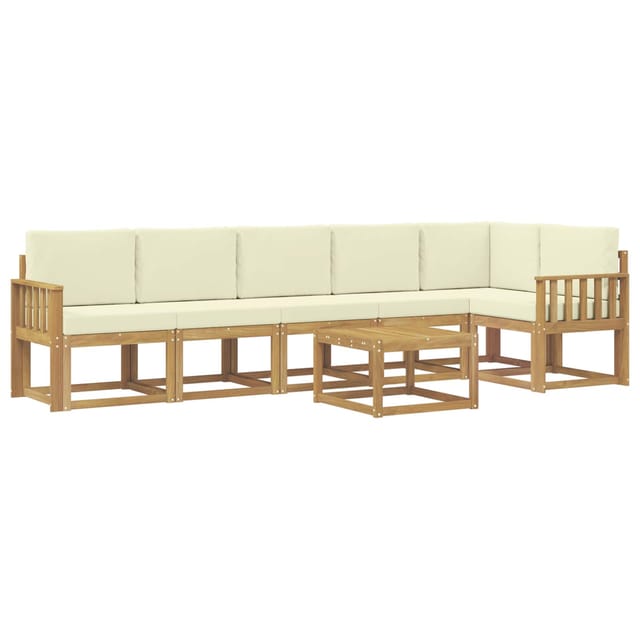 vidaXL Outdoor-Sofagarnitur mit Kissen 7-Tlg Weiß und Creme Polyester 3387729