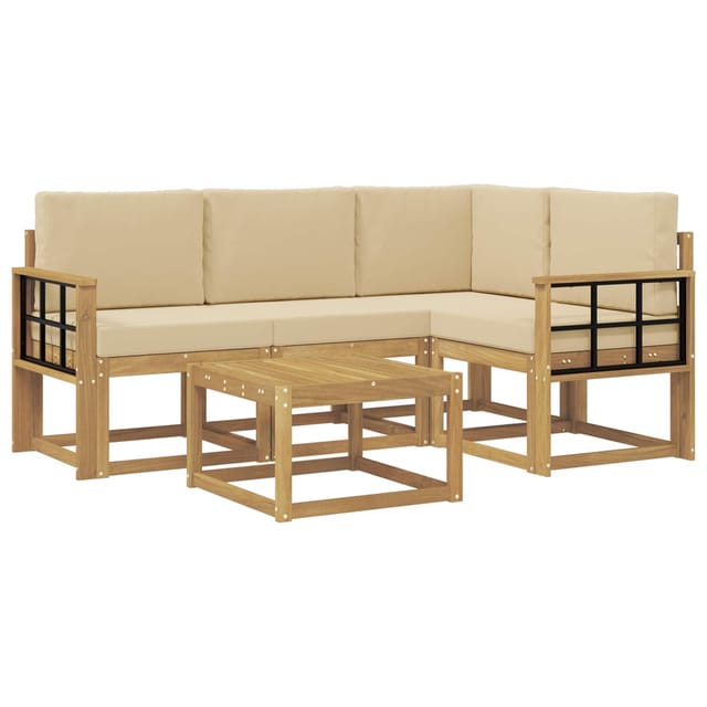 vidaXL Outdoor-Sofagarnitur mit Kissen 5-Tlg Weiß und Beige 3387607
