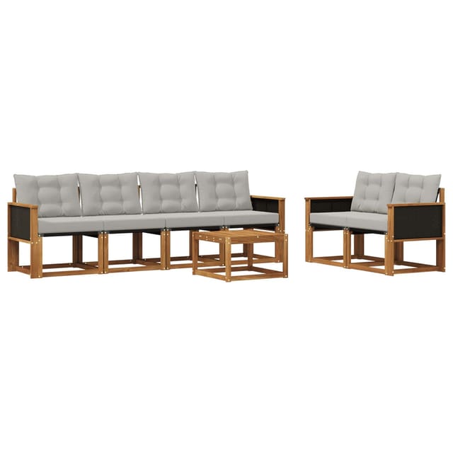 vidaXL Outdoor-Sofagarnitur mit Kissen 7 Stk Natur und Hellgrau 3381783