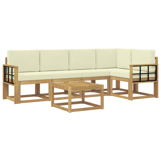 vidaXL Outdoor-Sofagarnitur 6-Tlg Weiß und Creme Massivholz Akazie 3387674
