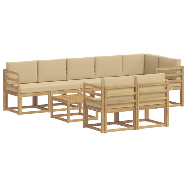 vidaXL Outdoor-Sofagarnitur mit Kissen 9-Tlg Weiß und Beige Polyester 3387827