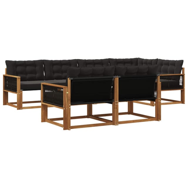 vidaXL Outdoor-Sofagarnitur mit Kissen 7 Stk Natur und Schwarz 3381488