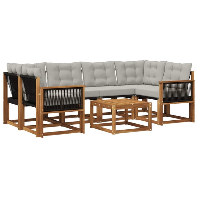 vidaXL Outdoor-Sofagarnitur mit Kissen 7 Stk Natur und Hellgrau 3381807