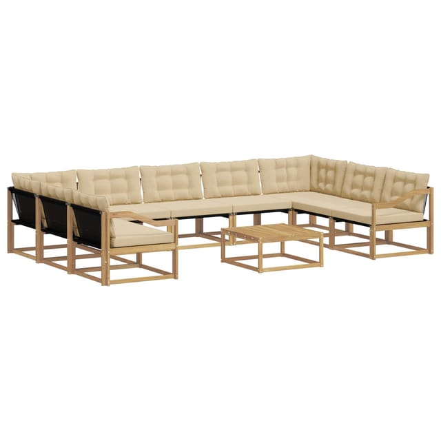 vidaXL Outdoor-Sofagarnitur mit Kissen 10-Tlg Weiß und Beige 3389103