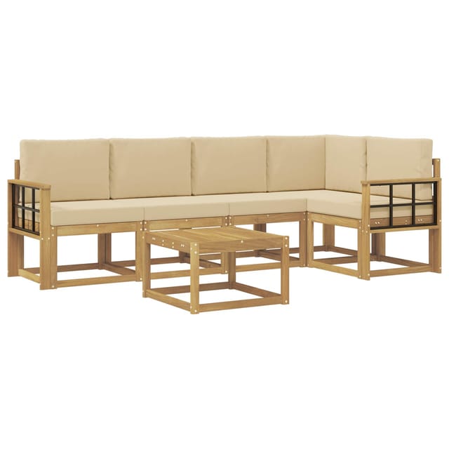vidaXL Outdoor-Sofagarnitur 6-Tlg Weiß und Beige Massivholz Akazie 3387677