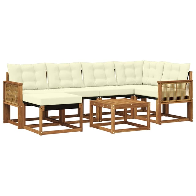 vidaXL Outdoor-Sofagarnitur mit Kissen 7 Stk Natur und Creme 3382082