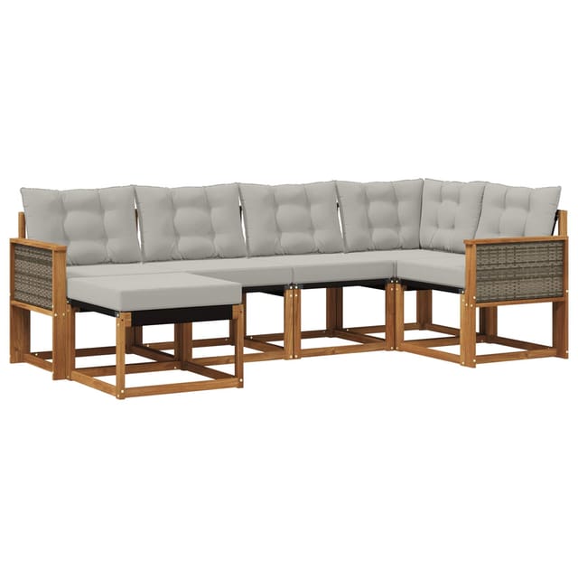 vidaXL Outdoor-Sofagarnitur mit Kissen 6 Stk Natur und Hellgrau 3382059