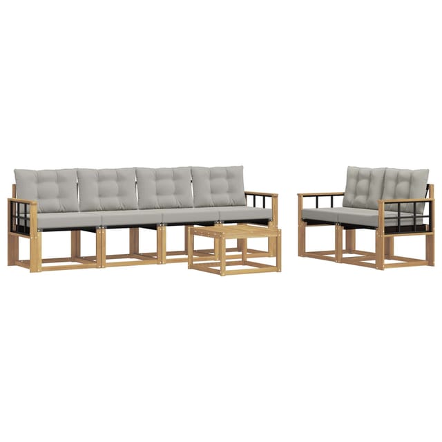 vidaXL Outdoor-Sofagarnitur mit Kissen 7-Tlg Weiß und Hellgrau 3389241