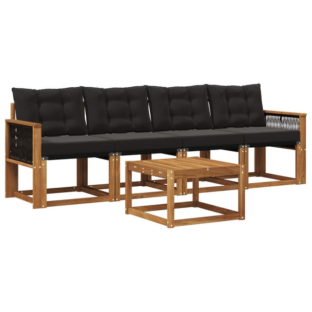 vidaXL Outdoor-Sofagarnitur mit Kissen 5 Stk Natur und Schwarz 3381760