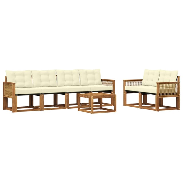 vidaXL Outdoor-Sofagarnitur mit Kissen 7 Stk Natur und Creme 3381794