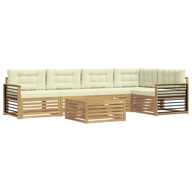 vidaXL Outdoor-Sofagarnitur mit Kissen 6-Tlg Weiß und Creme Polyester 3390535