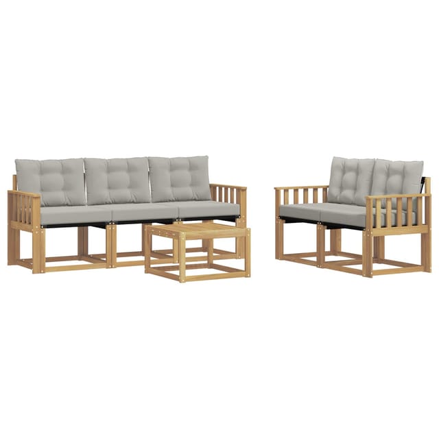 vidaXL Outdoor-Sofagarnitur mit Kissen 6-Tlg Weiß und Hellgrau 3389209