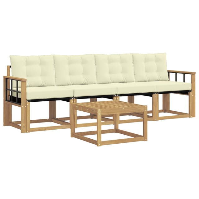 vidaXL Outdoor-Sofagarnitur mit Kissen 5-Tlg Weiß und Creme 3389192
