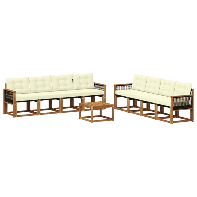 vidaXL Outdoor-Sofagarnitur mit Kissen 9 Stk Natur und Creme 3381854