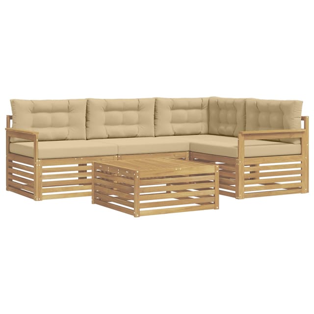 vidaXL Outdoor-Sofagarnitur mit Kissen 6-Tlg Weiß und Beige Polyester 3390433