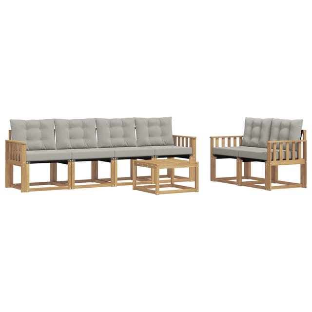 vidaXL Outdoor-Sofagarnitur mit Kissen 7-Tlg Weiß und Hellgrau 3389233