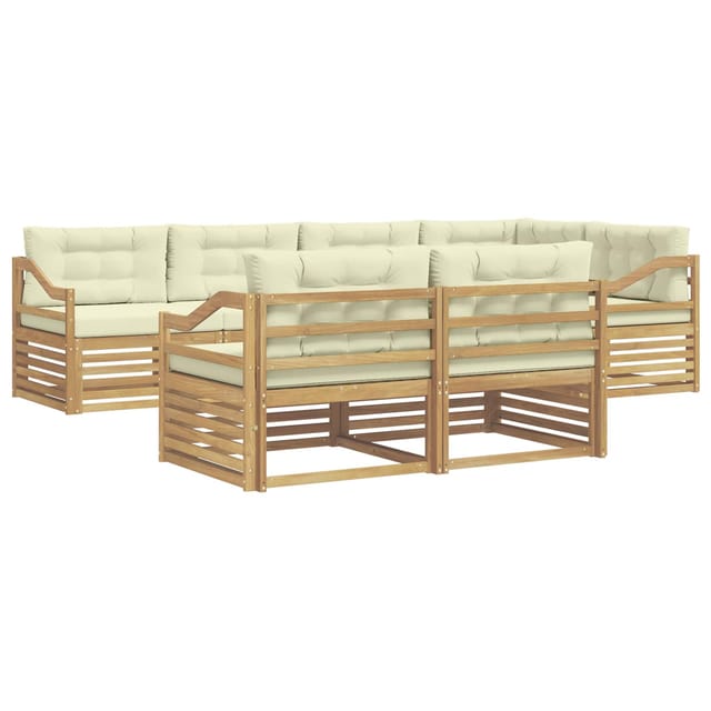 vidaXL Outdoor-Sofagarnitur mit Kissen 7-Tlg Weiß und Creme Polyester 3390660