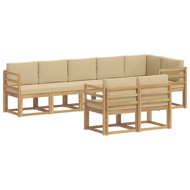 vidaXL Outdoor-Sofagarnitur mit Kissen 8-Tlg Weiß und Beige Polyester 3387792