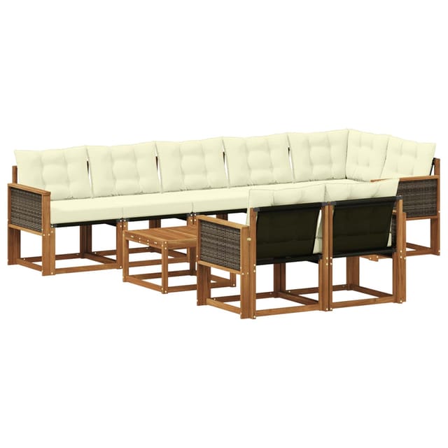 vidaXL Outdoor-Sofagarnitur mit Kissen 9 Stk Natur und Creme 3382042