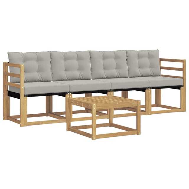 vidaXL Outdoor-Sofagarnitur mit Kissen 5-Tlg Weiß und Hellgrau 3389177