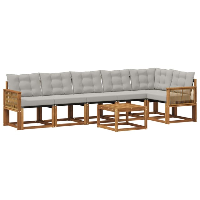 vidaXL Outdoor-Sofagarnitur mit Kissen 7 Stk Natur und Hellgrau 3382003