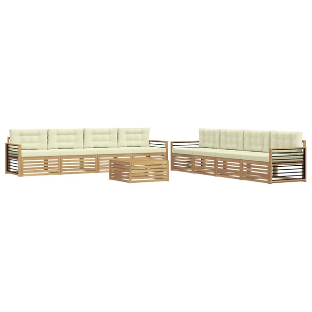 vidaXL Outdoor-Sofagarnitur mit Kissen 9-Tlg Weiß und Creme Polyester 3390255