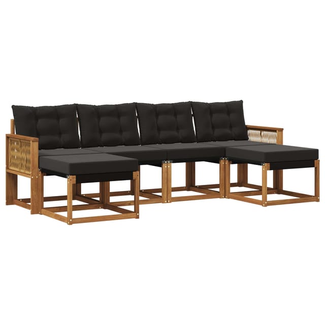 vidaXL Outdoor-Sofagarnitur mit Kissen 6 Stk Natur und Schwarz 3382132