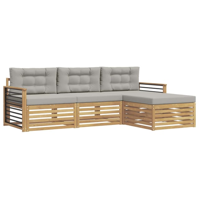 vidaXL Outdoor-Sofagarnitur 4-Tlg Weiß und Hellgrau Polyester 3390296