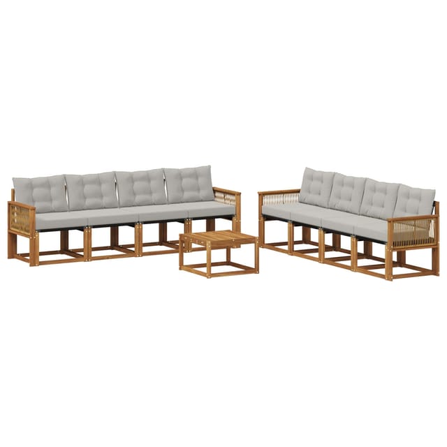 vidaXL Outdoor-Sofagarnitur mit Kissen 9 Stk Natur und Hellgrau 3381859