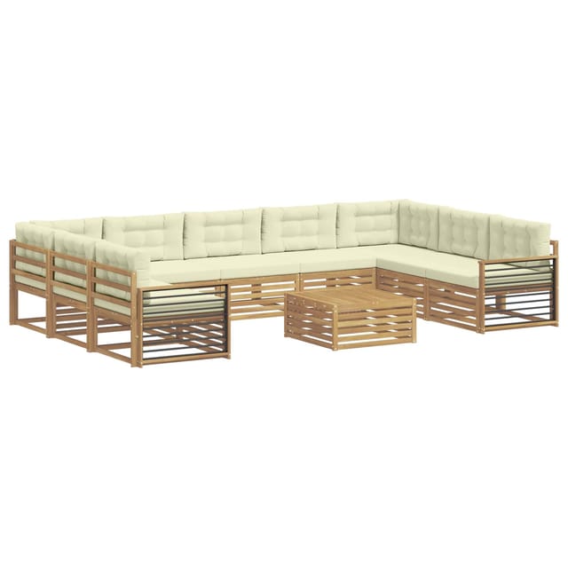 vidaXL Outdoor-Sofagarnitur 10-Tlg Weiß und Creme Massivholz Akazie 3391205