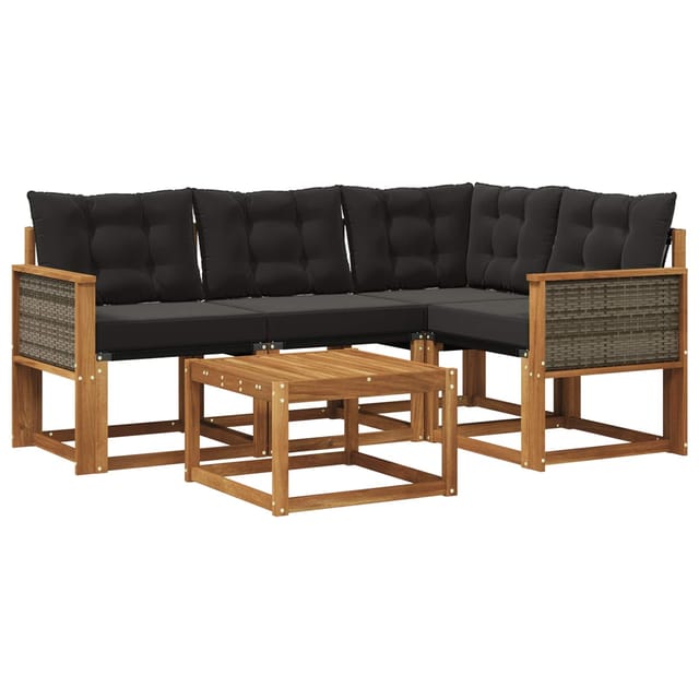 vidaXL Outdoor-Sofagarnitur mit Kissen 5 Stk Natur und Schwarz 3381932