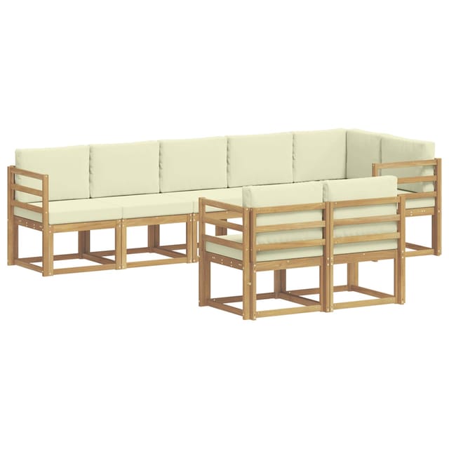 vidaXL Outdoor-Sofagarnitur mit Kissen 8-Tlg Weiß und Creme Polyester 3387789
