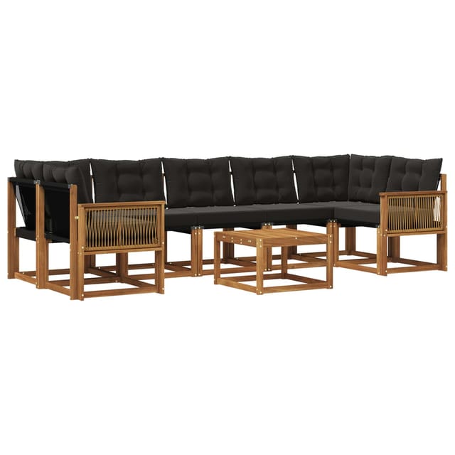 vidaXL Outdoor-Sofagarnitur mit Kissen 8 Stk Natur und Schwarz 3381844
