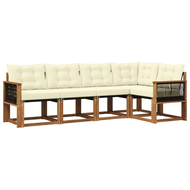 vidaXL Outdoor-Sofagarnitur mit Kissen 5 Stk Natur und Creme 3381950