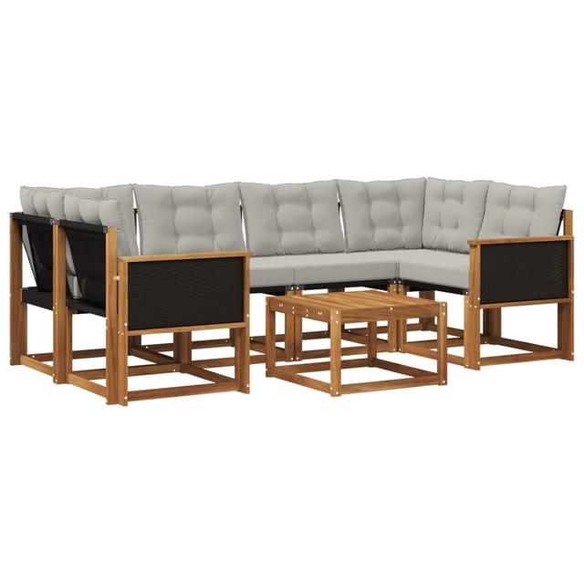 vidaXL Outdoor-Sofagarnitur mit Kissen 7 Stk Natur und Hellgrau 3381799