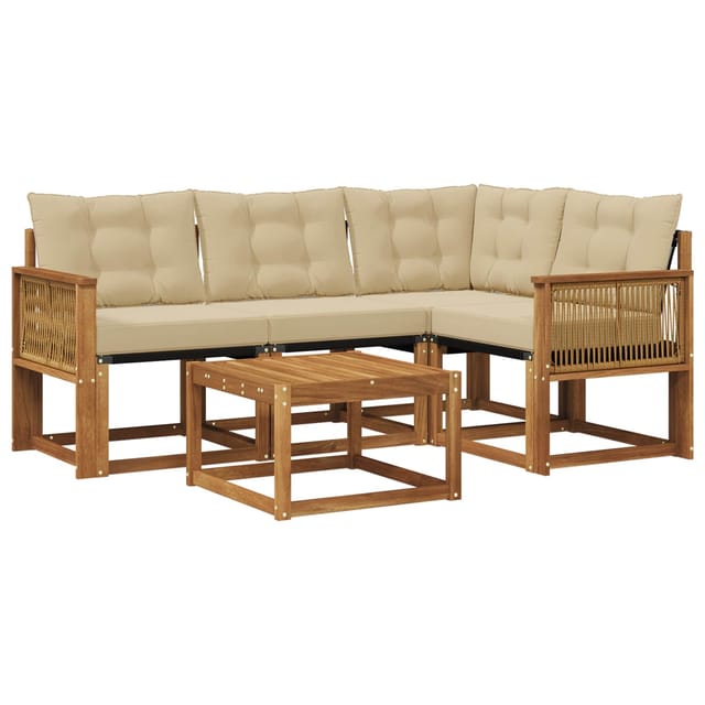 vidaXL Outdoor-Sofagarnitur mit Kissen 5 Stk Natur und Beige 3381941