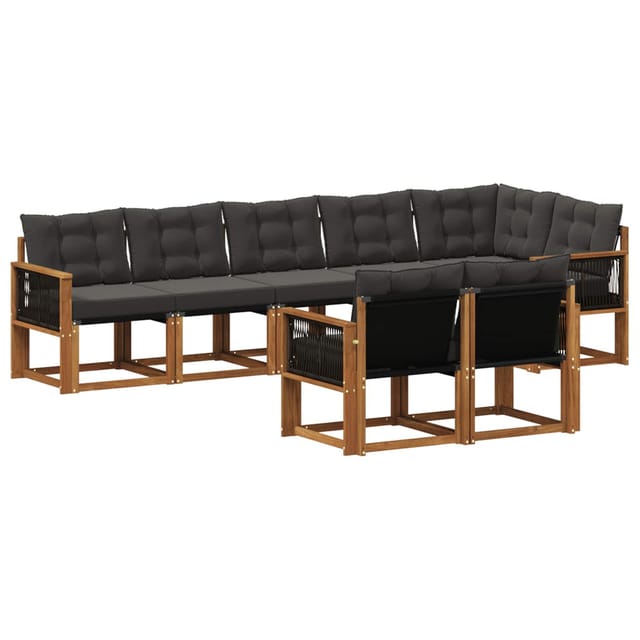 vidaXL Outdoor-Sofagarnitur mit Kissen 8 Stk Natur und Schwarz 3382032