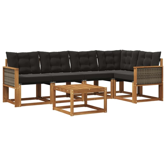 vidaXL Outdoor-Sofagarnitur mit Kissen 6 Stk Natur und Schwarz 3381964