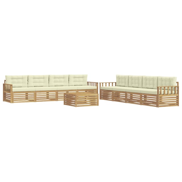 vidaXL Outdoor-Sofagarnitur mit Kissen 9-Tlg Weiß und Creme Polyester 3390235