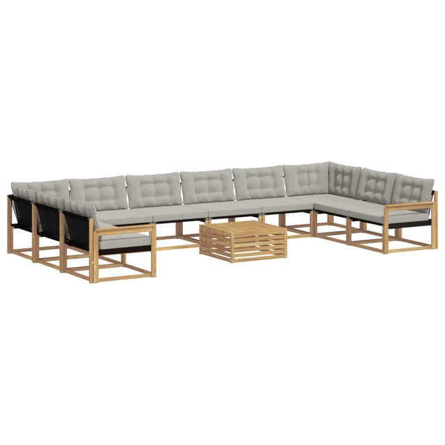 vidaXL Outdoor-Sofagarnitur mit Kissen 11-Tlg Weiß und Hellgrau 3389133