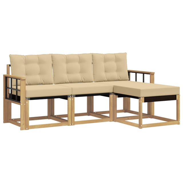 vidaXL Outdoor-Sofagarnitur mit Kissen 4-Tlg Weiß und Beige 3389363