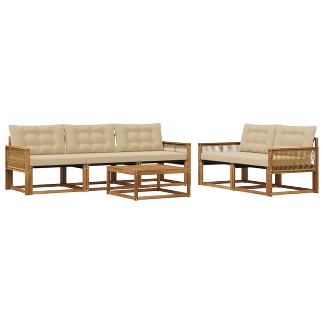 vidaXL Outdoor-Sofagarnitur mit Kissen 6 Stk Natur und Beige 3381253