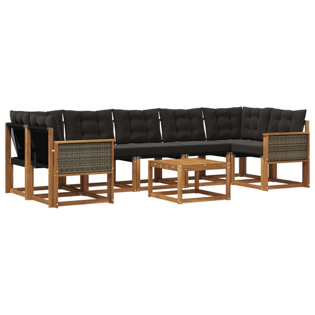 vidaXL Outdoor-Sofagarnitur mit Kissen 8 Stk Natur und Schwarz 3381836