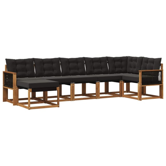 vidaXL Outdoor-Sofagarnitur mit Kissen 7 Stk Natur und Schwarz 3382096