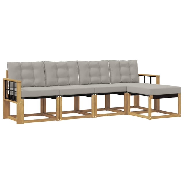 vidaXL Outdoor-Sofagarnitur mit Kissen 5-Tlg Weiß und Hellgrau 3389385