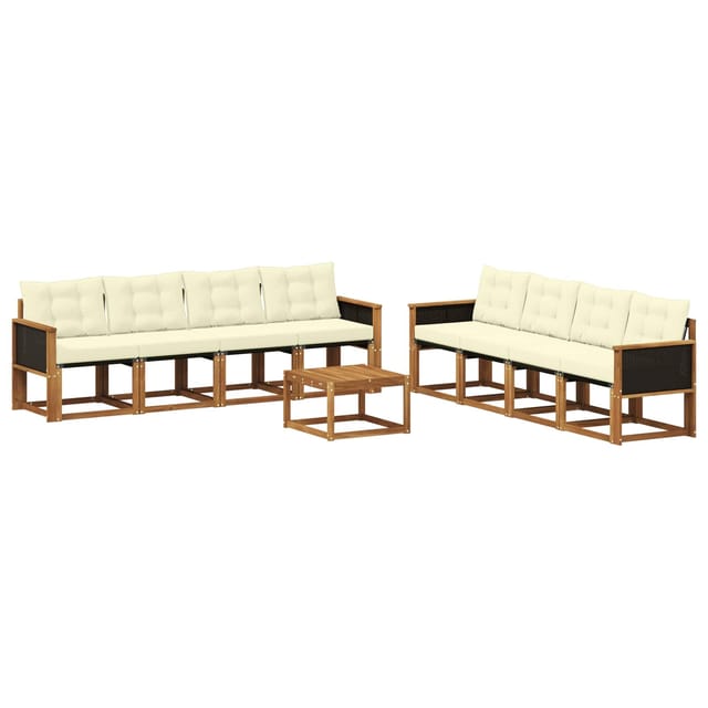 vidaXL Outdoor-Sofagarnitur mit Kissen 9 Stk Natur und Creme 3381846