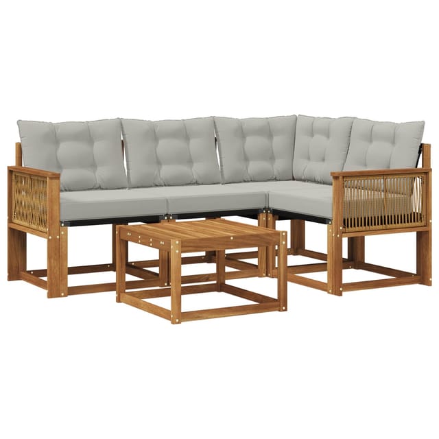 vidaXL Outdoor-Sofagarnitur mit Kissen 5 Stk Natur und Hellgrau 3381939