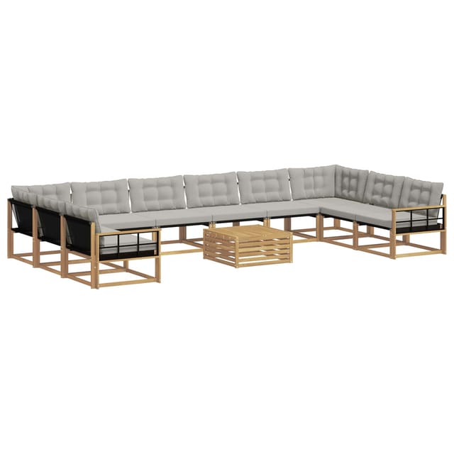 vidaXL Outdoor-Sofagarnitur mit Kissen 11-Tlg Weiß und Hellgrau 3389145