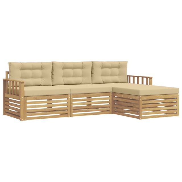 vidaXL Outdoor-Sofagarnitur mit Kissen 4-Tlg Weiß und Beige Polyester 3390278